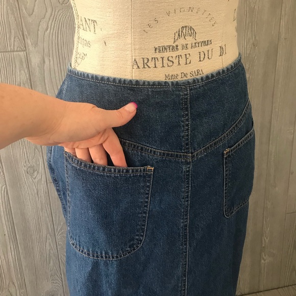 VINTAGE Y2K LIZ WEAR Denim Jean Maxi Skirt with Pockets and Bottom Back Slit - Picture 7 of 15